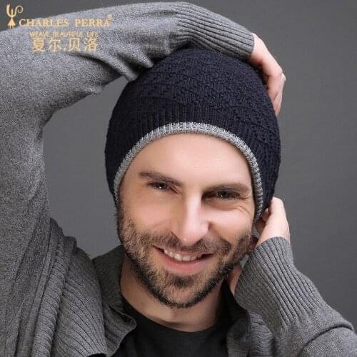 Charles Perra Men Knitted Hats Winter Double Layer Thicken Wool Hat Fashion Trend Casual Male Skullies Beanies 2020 NEW 5318