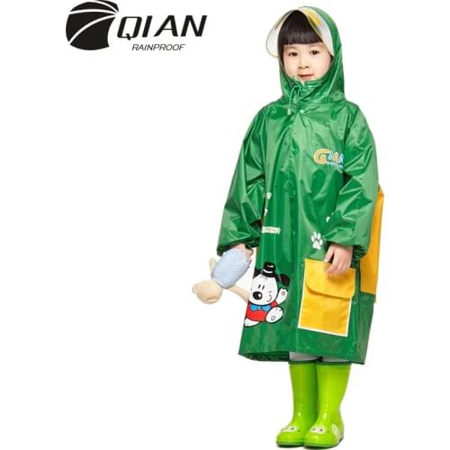 QIAN RAINPROOF Kids Rain Coat Children Rainwear Funny Cartoon Waterproof Animal Rainsuit Transparent Big Brim Cloak Raincoat