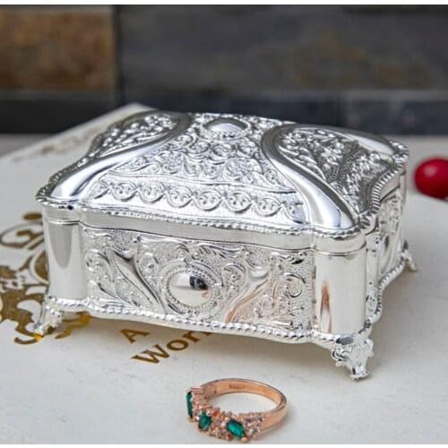 New! Europe Vintage Metal Jewelry Box Shinning Silver Color Jewellery Storage Case Casket Gift Organizer Box Home Decoration