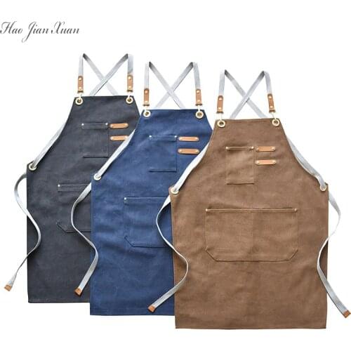 New Fashion Canvas Kitchen Aprons For Woman Men Chef Work Apron For Grill Restaurant Bar Shop Cafes Beauty Nails Studios Uniform
