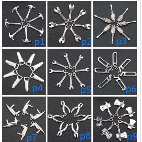 Dads 3D Home Tool Pendants Pliers Charm Screwdriver Charm Wrench Charm Electric Drill Charm Saw Charm Axe Charm A1177 10pcs