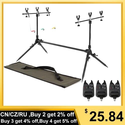 Lixada Adjustable Retractable Carp Fishing Rod Pod Stand Holder Fishing Pole Pod Stand Fishing Tackle With 3 Fishing Alarms
