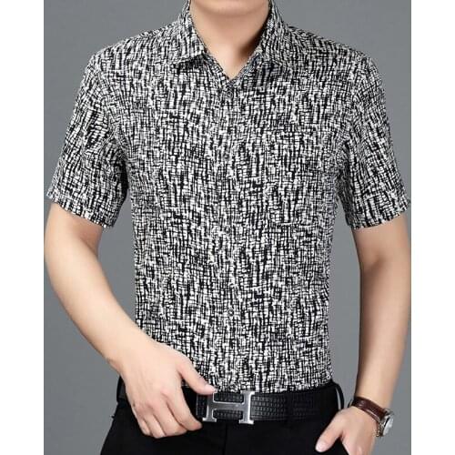 100% Silk Summer Shirt Men Short Sleeve Mens Shirts Casual Slim Fit Clothes Shirts Man 2020 Camisa Masculina KJ1941