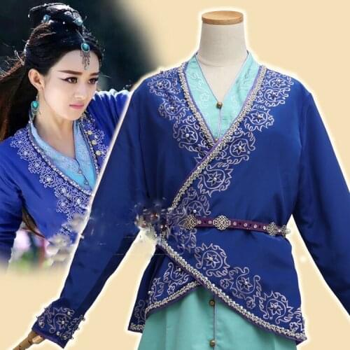 Grid Cloak SwordLady Costume + Cloak 2015 New TV Play Shu Shan Zhan Ji Actress Zhao LiYin Same Design Costume for Women
