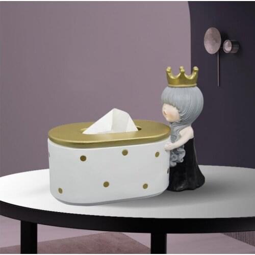 Nordic Luxury Girl Tissue Box Resin Accessories Dinning Table Figurines Sculpture Home Livingroom Pumping Box Decoration Crafts