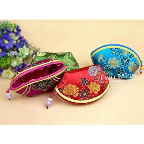 National Embroidery Multicolor Random Mixes Damask Zipper Jewelry Packaging Pouches Accessories Triangle Bags Wallet For Key
