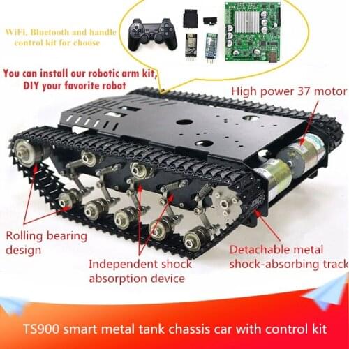 TS900 Large Load Metal Tank Chassis Car Metal Shock-absorbing Track Smart Robot Chassis+High Power Motor+Control Kit Assembled
