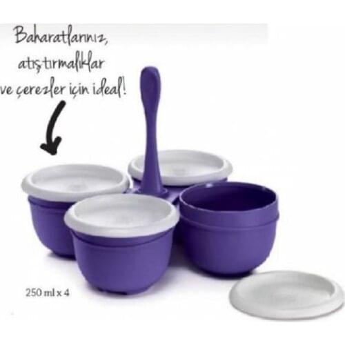 Tupperware Clover Purple 4 pcs Handle, Practical Confectionary, Clover Multi-Service, 4x250ml