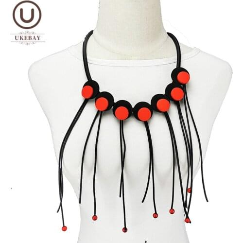 UKEBAY NEW Pearl Tassel Pendant Necklace Women Fashion Necklaces Handmade Luxury Sweater Chain Wood Jewelry Punk Choker Necklace