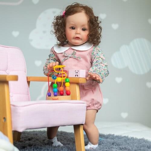 60CM Top Quality Reborn Sue-Sue Toddler Girl 3Month Baby Size Hand-Detailed Painting 3D Skin Tone Hand rooted Brown Curly Hair