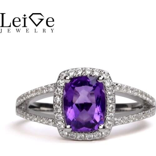 Leige Jewelry Amethyst Ring Double Band Sterling Silver 925 Jewelry for Women Gemstone Engagement Anniversary Rings Purple