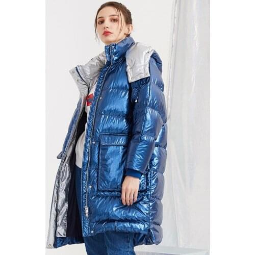2020 Winter White Duck Down Blue Parka Hooded Women Thick Warm Long Coat Loose Outwear Casaco Feminino Parkas