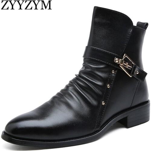 ZYYZYM Men Boots Leather Zipper 2020 Autumn Winter New Arrival Plush Keep Warm Ankle Short Boots Man Footwear