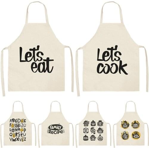 1Pcs Letter Alphabet Kitchen Aprons For Women Cotton Linen Bibs Household Cleaning Pinafore Home Cooking Apron 53*65cm WQL0178