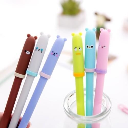 1PCS New Creative Lovely Korean Animal Expression Cap Gel Pens For School Supplies Kids Novelty Gift Stationery