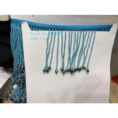 10yards/bag 7 cm sky blue beaded tube tassel ribbon fluorescent color pendant used for costume jewelry stage YM215