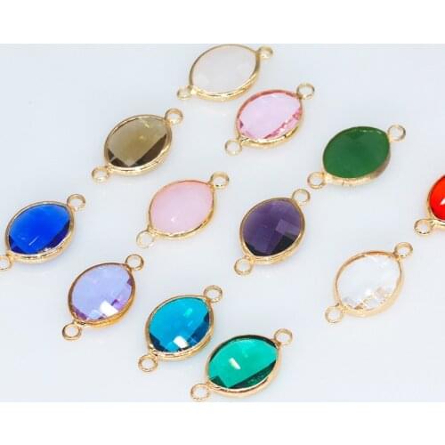 12p 10x14mm Leaf shape Natural stone 2-loop Framed Glass Charm Quartz Crystal stones Pendants Bracelet Connector Earrings Decor