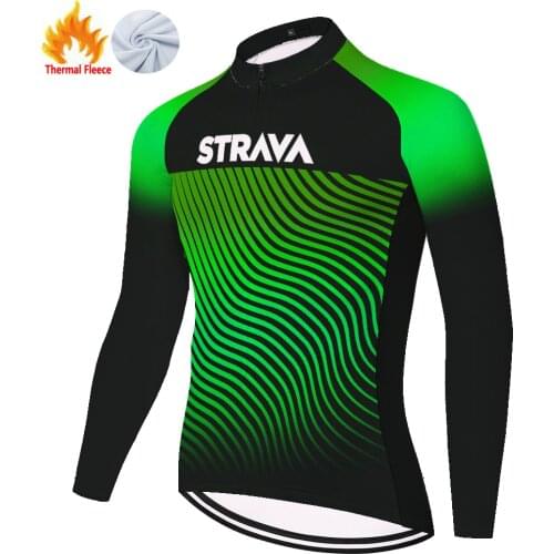 2021 team ​​​​STRAVA long sleeve cycling jersey men bike jersey Winter Thermal Fleece camiseta ciclismo masculino