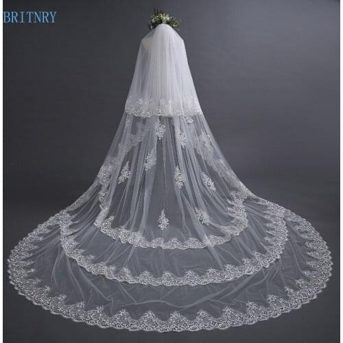 3 Meter White Ivory Cathedral Wedding Veils Long Lace Edge Bridal Veil with Comb Wedding Accessories Bride Mantilla Wedding Veil