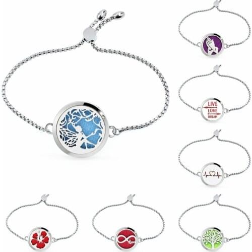 30mm Diffuser Locket Perfume Bracelet Adjustable Fairy poppy live love dream Virgo Essential Oil Stainless Steel locket 10pads