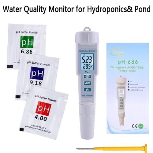 4 in 1 PH/TDS/EC/Temperature Meter Water Quality Tester Acidity Monitor Conductivity Analyser for Swimming Pool Lab Aquariums
