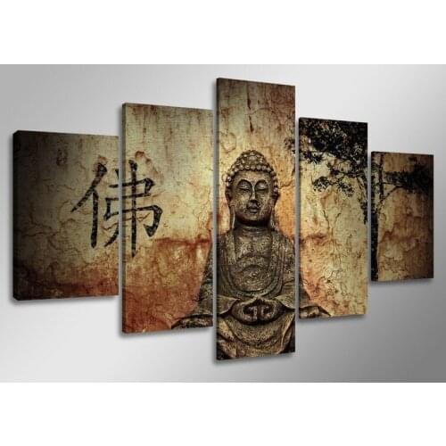 5 panel Canvas Prints Art Poster Quiet Buddha head Zen Art Painting Canvas Home Decor wall Art pictures for living room ht70
