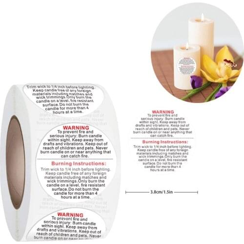 500pcs/roll Candle Warning Label Candle Jar Container Stickers Waterproof Wax Melting Safety Label Vow Sticker Label 3.8cm