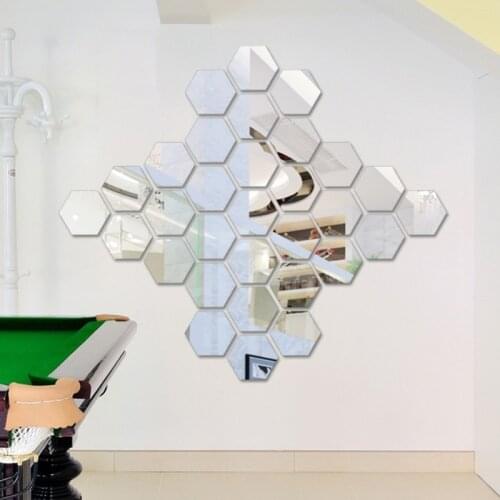 12PCS Acrylic Mirror Wall Stickers Self Adhesive Removable Hexagonal Decorative Mirror Sheet For Home Livingroom Decor 2021