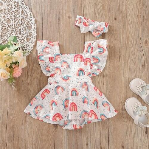 Baywell 2Pcs/Set Summer Infant Baby Girl Clothes Floral Printed Bodysuit+Headband Ruffle Sleeve Jumpsuit Clothes Outfits 0-24M