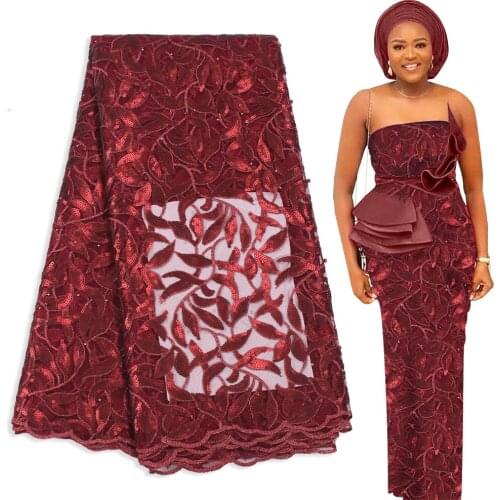 Bestway Polish Sequins High Quality Lace Fabric Glitters French Tulle Mesh Fabric Latest 3D Beads Fabric Lace For Womens Party