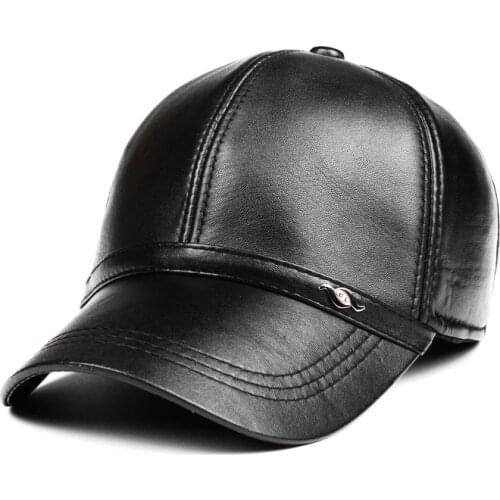 Zero fish genuine leather Leather Baseball Cap Men Branded Autumn Warm Black Cap men Bone Masculino Mens Caps and Hats