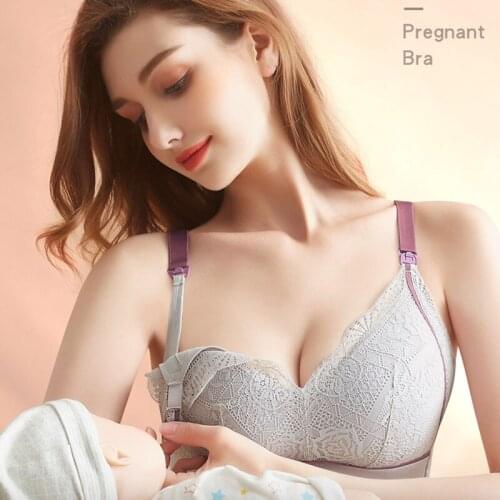 Wire Free Sexy Lace Maternity Nursing Bra Breathable Front Closure Large Size Mother Breast Feeding Bra for Pregnancy Women