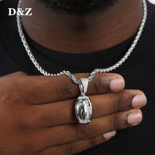 D&Z Necklace Iced Out Cubic Zircon Stones Football Pendant Gold Silver Color Iced Out Cubic Zircon Micro Paved Fashion Jewelr