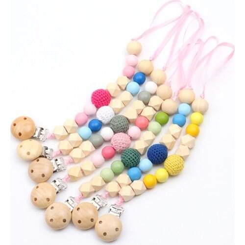 Wooden Beads Baby Pacifier Clips Chain Eco-friendly Non-toxic Infant Teether Toys Babys Pacifier Chain Clips Child Holder Gift