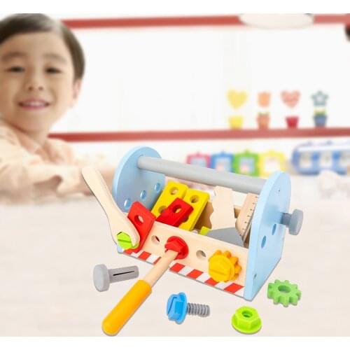 Children Simulation Wooden Tools Toolbox Pretend Play Toddler Construction Toy Carpenter Tool Gift for Boys & Girls