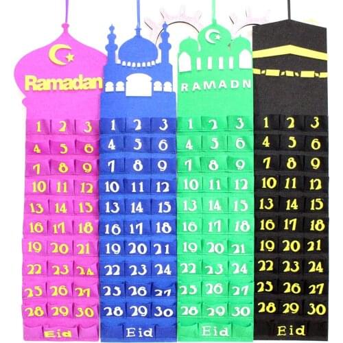 Eid Mubarak Countdown Calendar 2021 Felt Ramadan Calendar 30 Days Countdown Calendar Decorative Hanging Bag