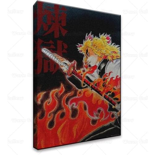 Bedside Background Kyojuro Rengoku Kimetsu no Yaiba wall Art canvas decoration poster prints For living room home bedroom