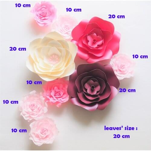Giant Paper Flowers Backdrop Artificial Handmade Crepe & Cardstock Paper Rose 9PCS For Wedding & Party Deco Home Decoration