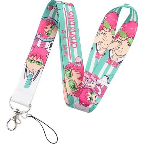 Hot Sale The Disastrous Life of Saiki Kusuo Lanyards Keychain Saiki Anime Figures Cartoon Printed Webbing Neck Straps Key Holder