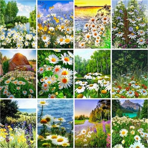 HUACAN Full Square 5d Diamond Painting Flower DIY Diamond Embroidery Cross Stitch Daisy Mosaic Nature Wall Art Handicraft