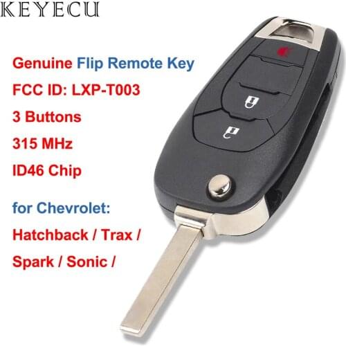 Keyecu Genuine OEM Flip Remote Car Key 3 Buttons & 315Mhz & ID46 Chip for Chevrolet Trax Sonic Hatchback Spark FCC ID: LXP-T003