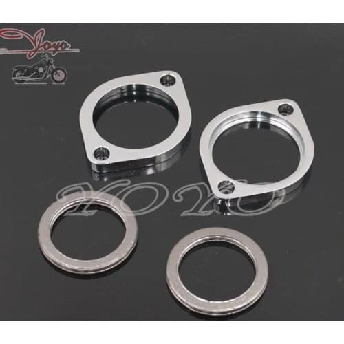 MOTORCYCLE CHROME EXHAUST FLANGE KIT FOR HARLEY 86-16 BIG TWIN SPORTSTER SOFTAIL TOURING DYNA W/ RETAINING RINGS