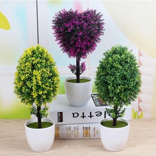 Hot Artificial Plants Bonsai Plastic Simulation Tree Desktop Pot Decorative Fake Flowers Leaves Garden Plant Decor Heart Shape