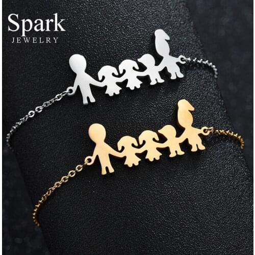 Lovely Unisex Mom Dad Girls Boy figure Family Charm Bracelets Fashion Adjustable Gold Color Love Armbandjes Gift For Kid