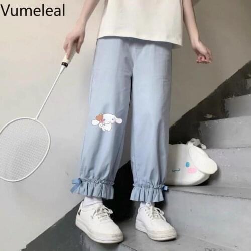 2021 Cute Hip Hop Pants Fashion Girl Harajuku Gothic Amine Pants Female Student Casual Funny Straight Summer Kawaii School Pants