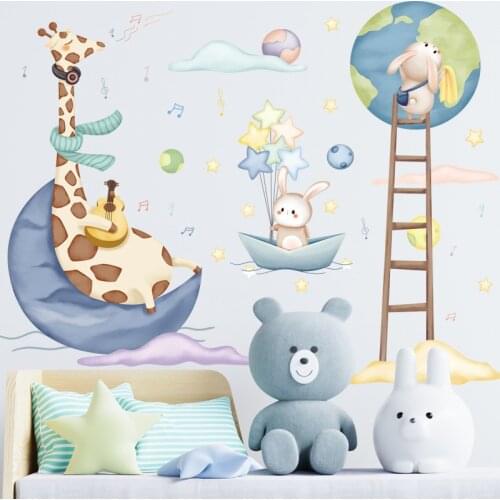 Cartoon Giraffe Rabbit Wall Stickers Kids room Baby Bedroom Wall Decor Removable DIY PVC Art Murals Home Decorative Wall Sticker