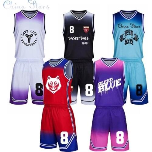 Men & Child Gradient Basketball Jersey + Short Sets , Youth Top College Basketball Training Uniforms Athlete Throwback Kits Suit