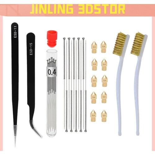 3D Printer Nozzle Cleaning Kit with MK8 Nozzle 0.4mm Needles Cleaner Tweezers Copper Wire Toothbrush Cleaner Nozzle Tool