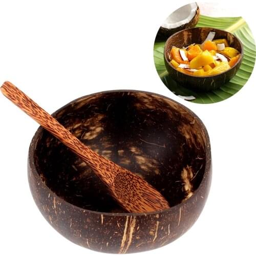 For Coco Smoothie Fruit Salad Kitchen Tableware Fruit Decoration Natural Coconut Bowl Bowl Spoon Set Wood Tableware