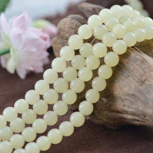 Joanlyn Grade A Natural Cream Color Jade Beads 6mm 8mm 10mm 12mm Smooth Polished Round 15 Inch Strand JA63